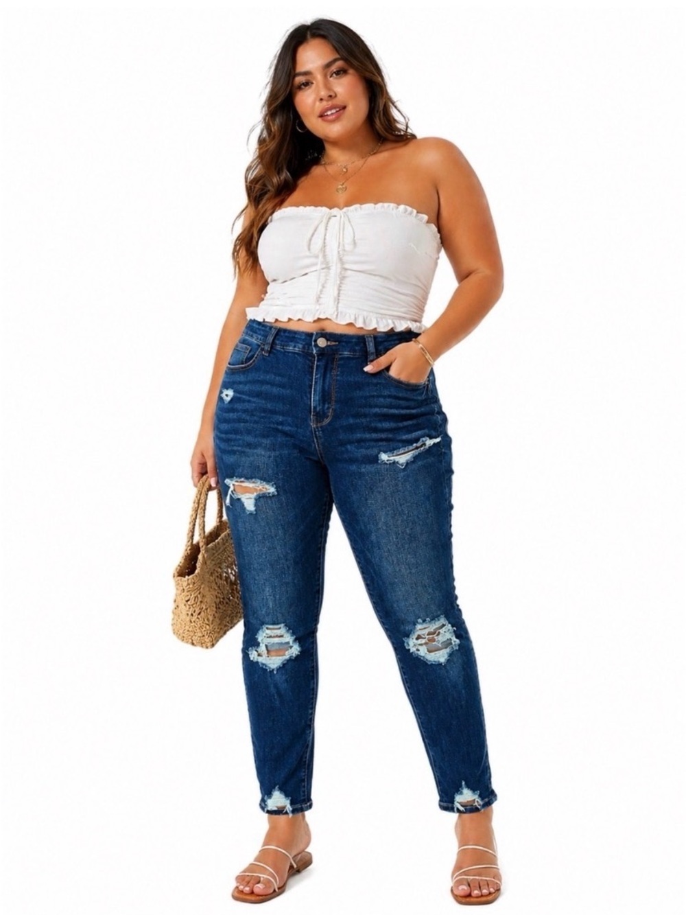 AMERICAN EAGLE High Rise Curvy Ripped Jeans - Picture 2 of 7